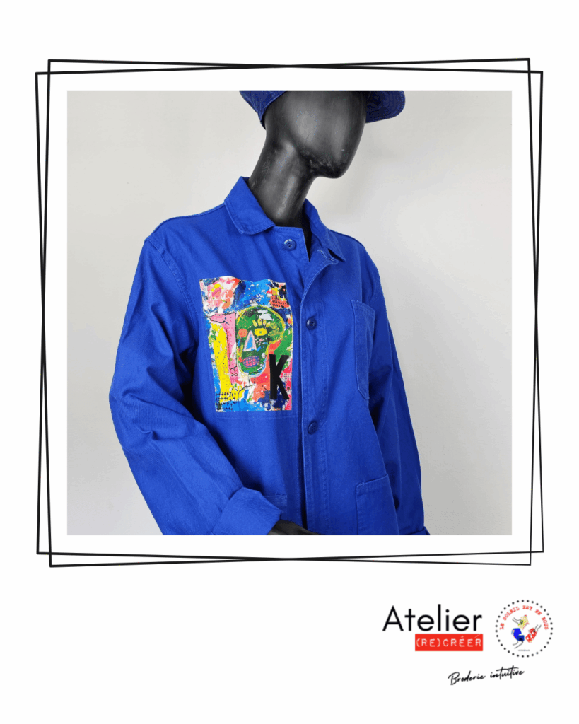 VESTE BLEU DE TRAVAIL CUSTOMISE UPCYCLING