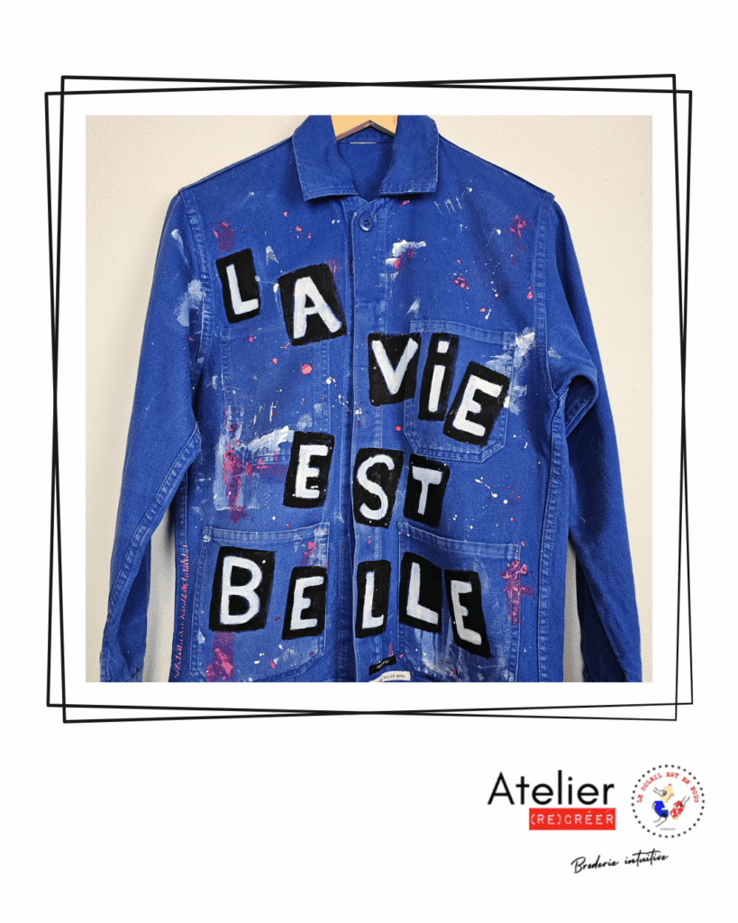 VESTE BLEU DE TRAVAIL CUSTOMISE UPCYCLING