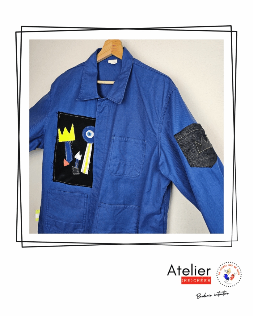 VESTE BLEU DE TRAVAIL CUSTOMISE UPCYCLING